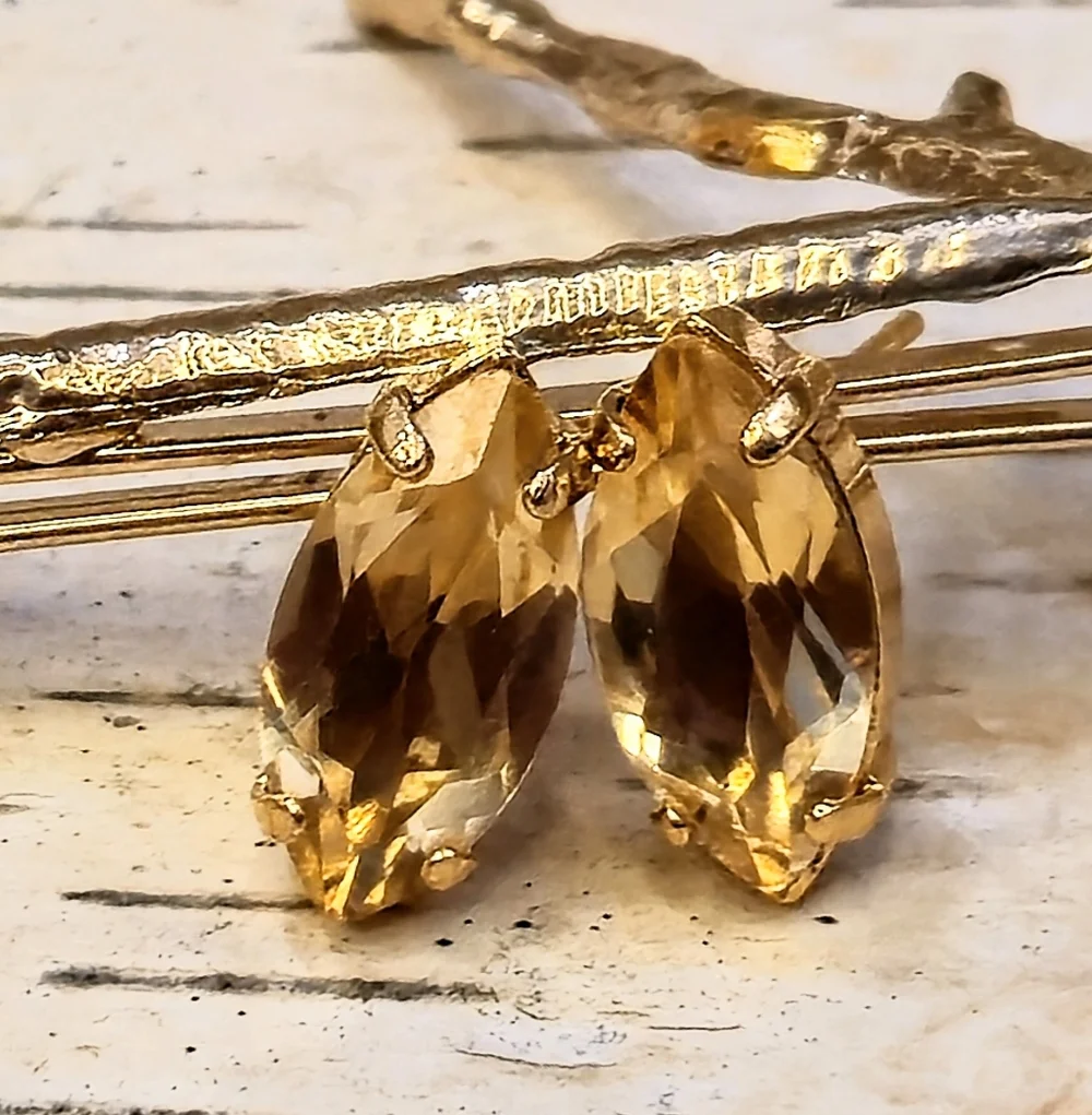 5 Total Carats Approx CITRINE Marquise Cut In Gold Plated Earrings
